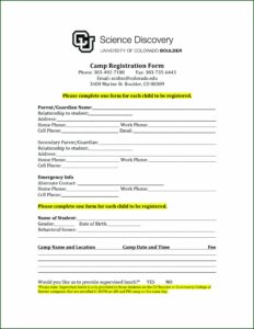 Editable Summer Camp Registration Form Template