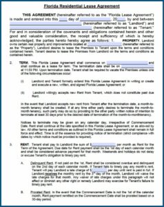 Florida Apartment Lease Agreement Template