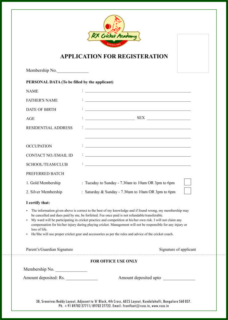 Football Academy Registration Form Template
