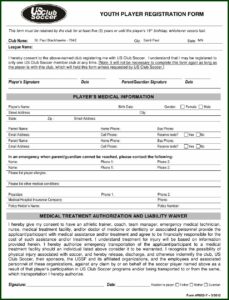 Football Registration Form Sample