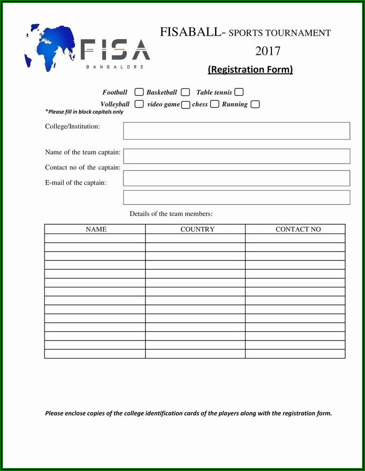 Football Tournament Registration Form Template Word