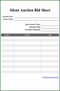 Form For Silent Auction Bidding Sheet