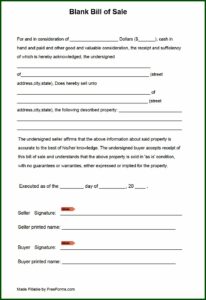 Free Blank Bill Of Sale Form Pdf