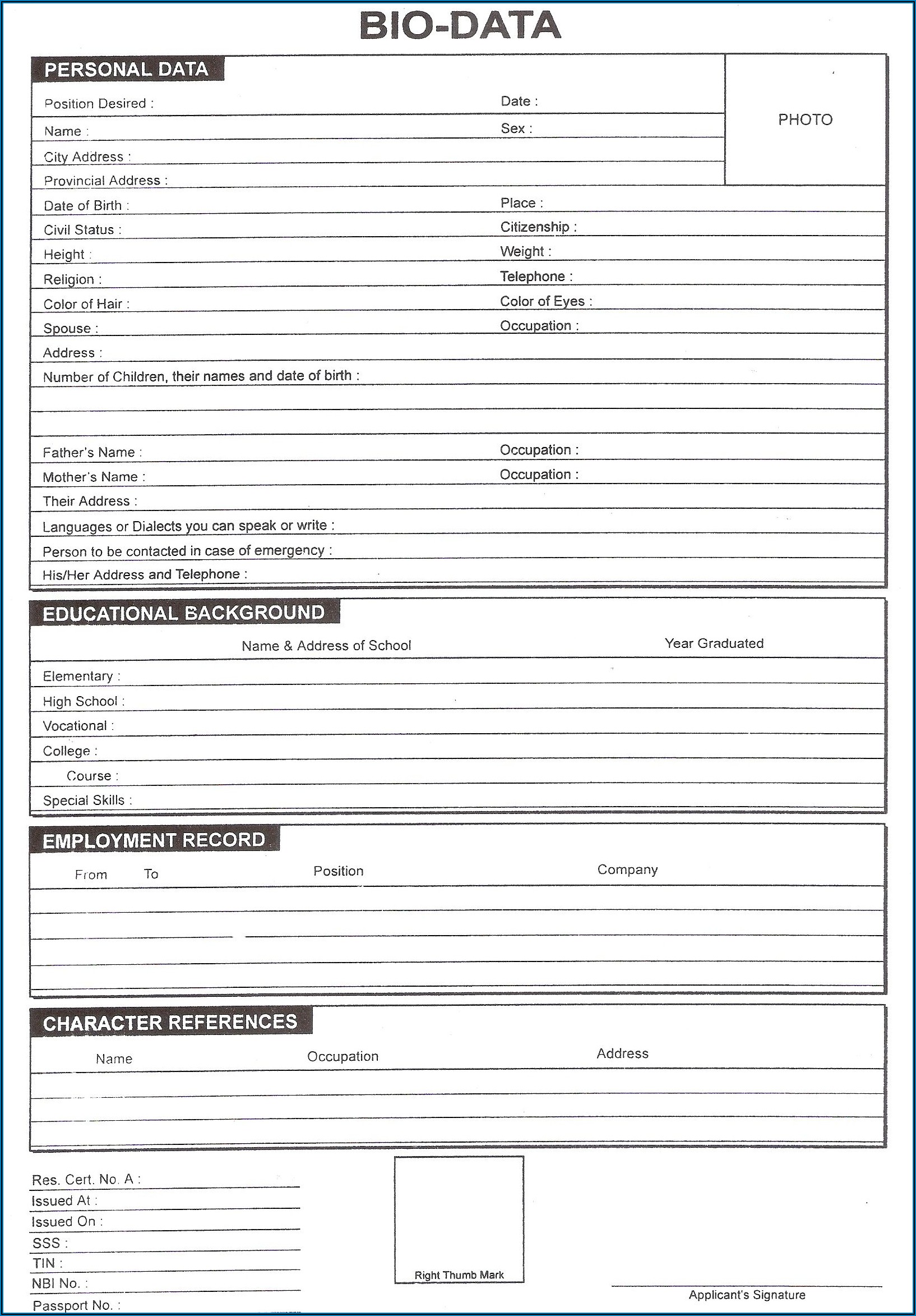 Free Blank Resume Form Download
