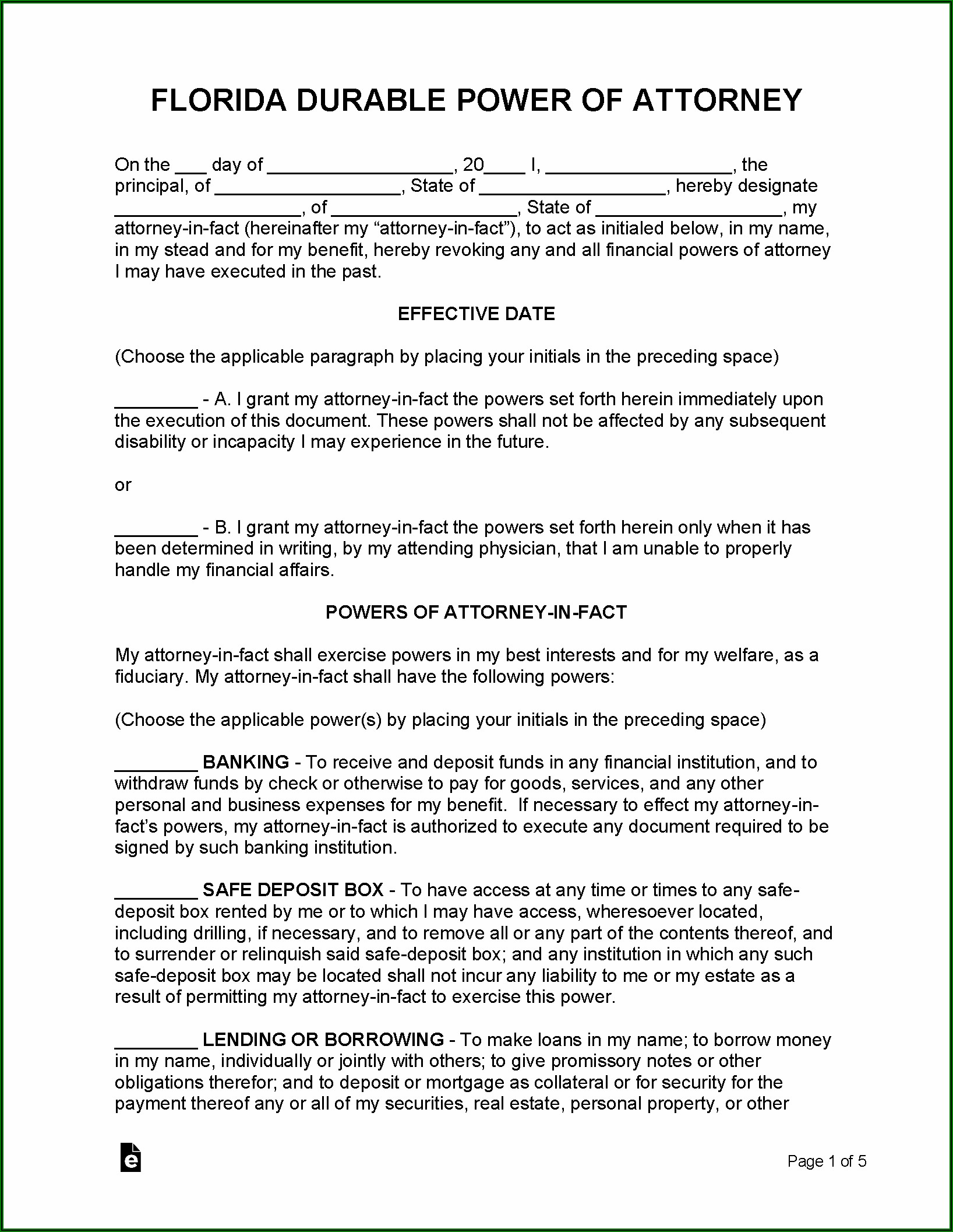 Free Durable Power Of Attorney Form Pdf