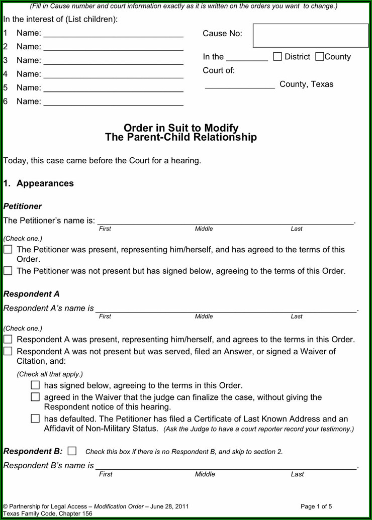 Free Legal Forms For Child Custody
