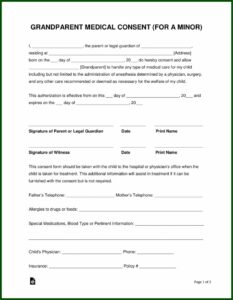 Free Printable Medical Consent Form For Grandparents