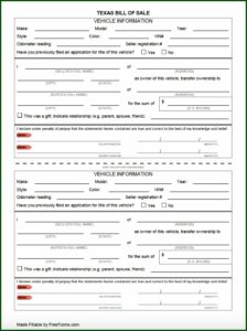 Free Printable Texas Bill Of Sale Form Pdf