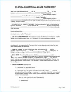 Free Simple Commercial Lease Agreement Florida