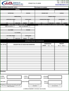 Generic Bill Of Lading Template Excel