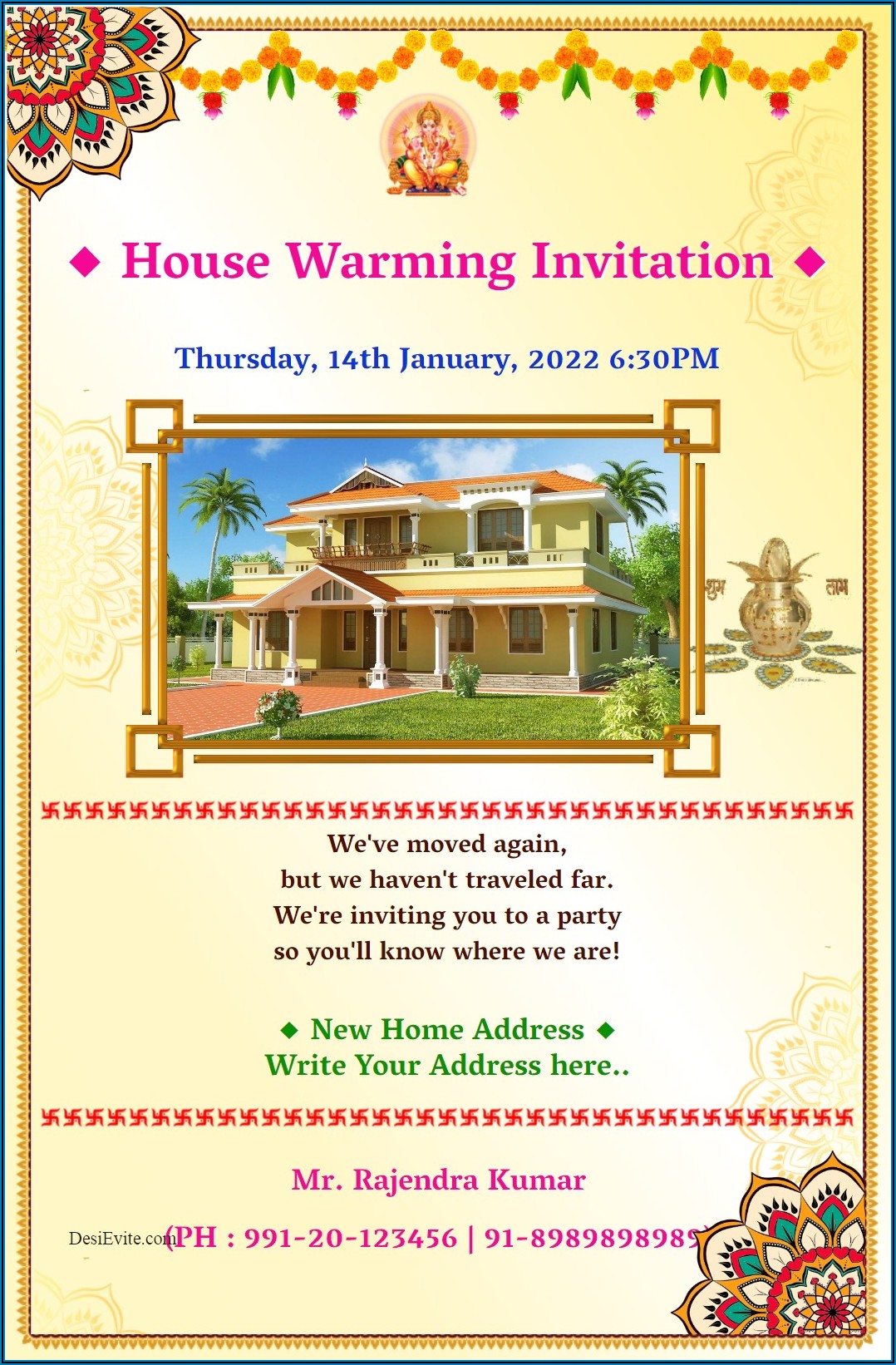 House Warming Ceremony Invitation Card In Telugu