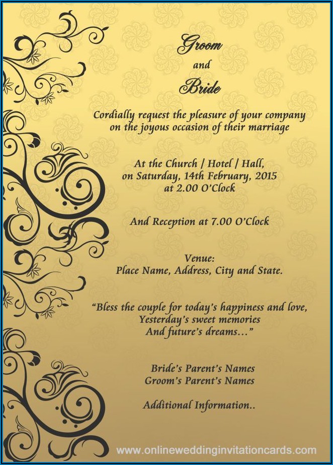 Indian Christian Marriage Invitation Card Matter In English