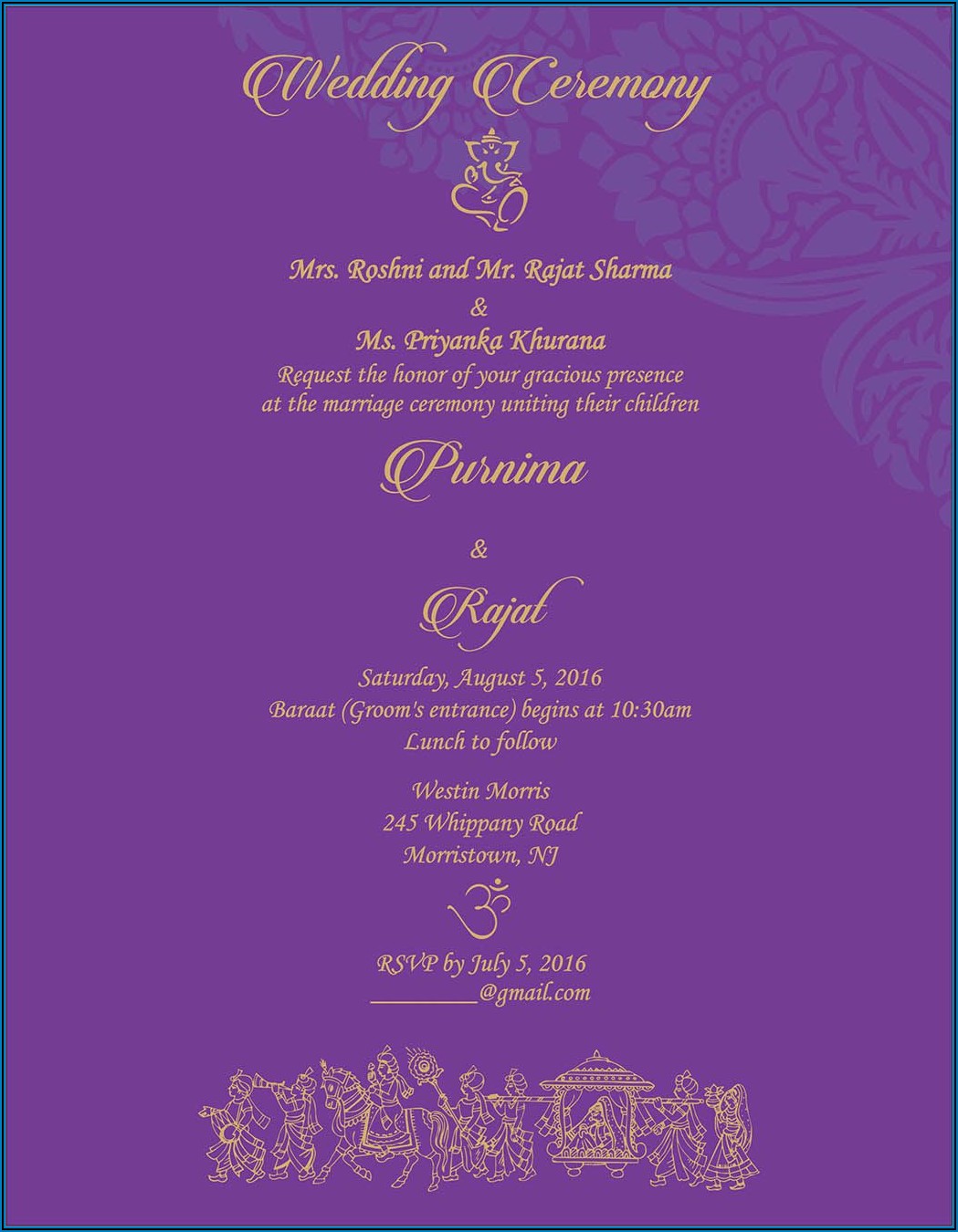 Indian Wedding Reception Invitation Wording Samples