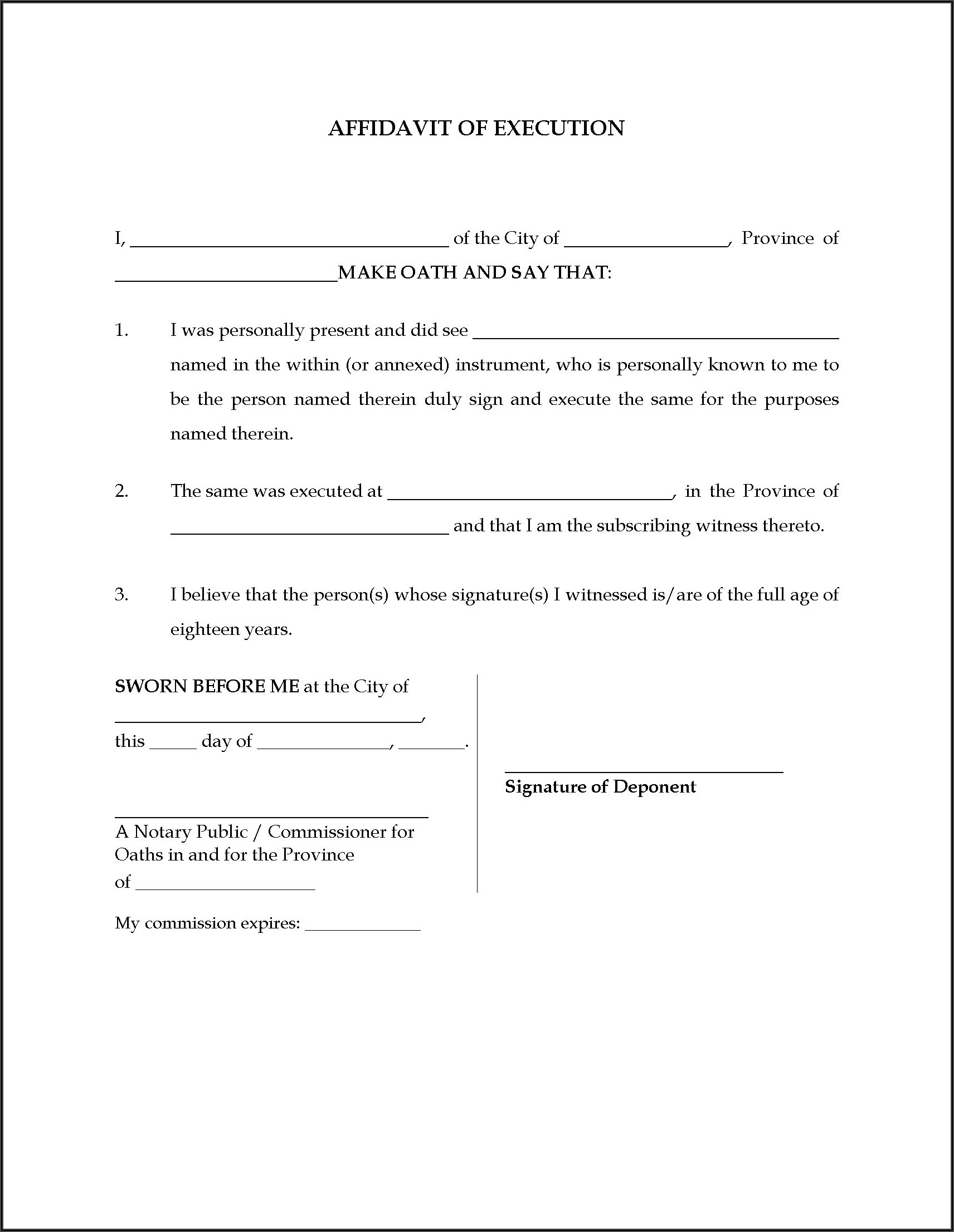 Legal Forms Affidavit