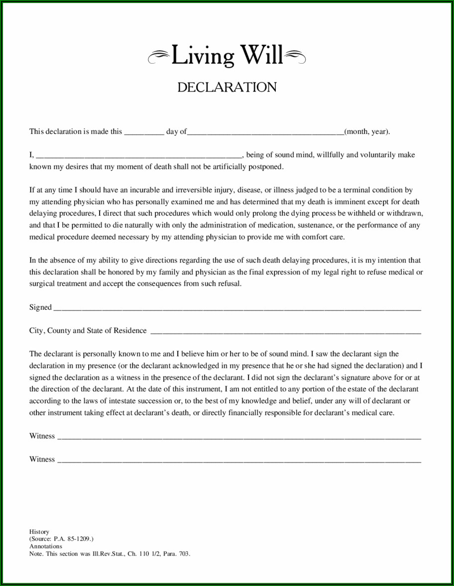 Living Will Declaration And Directive To Physicians Form