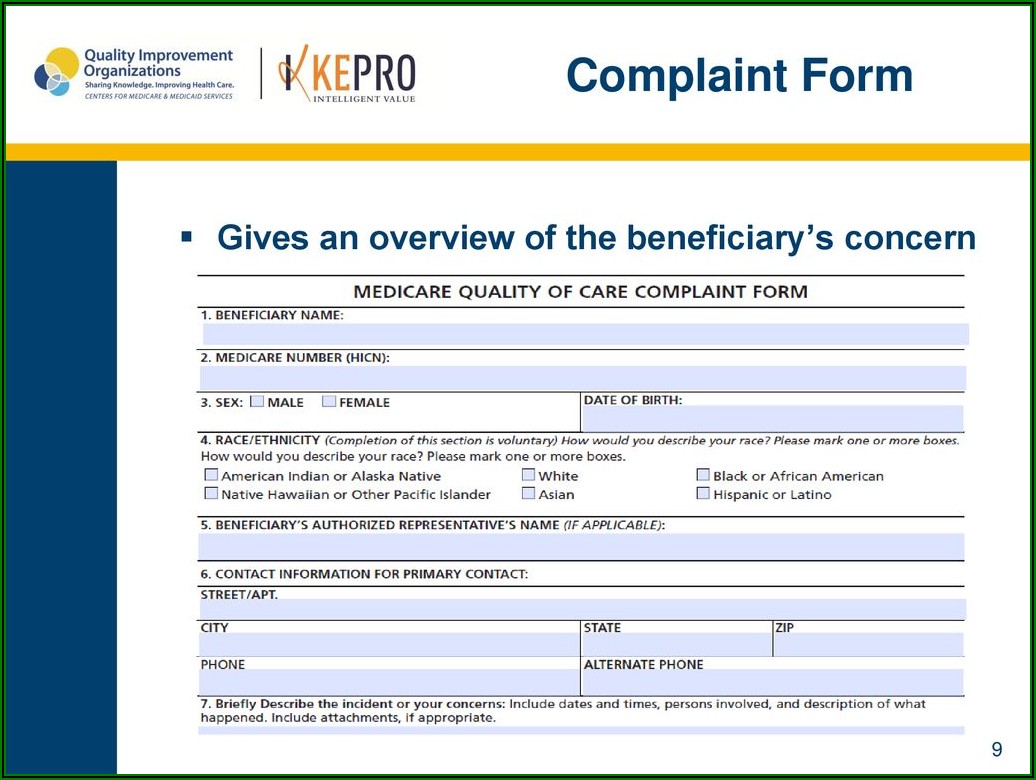Medicare Quality Of Care Complaint Form