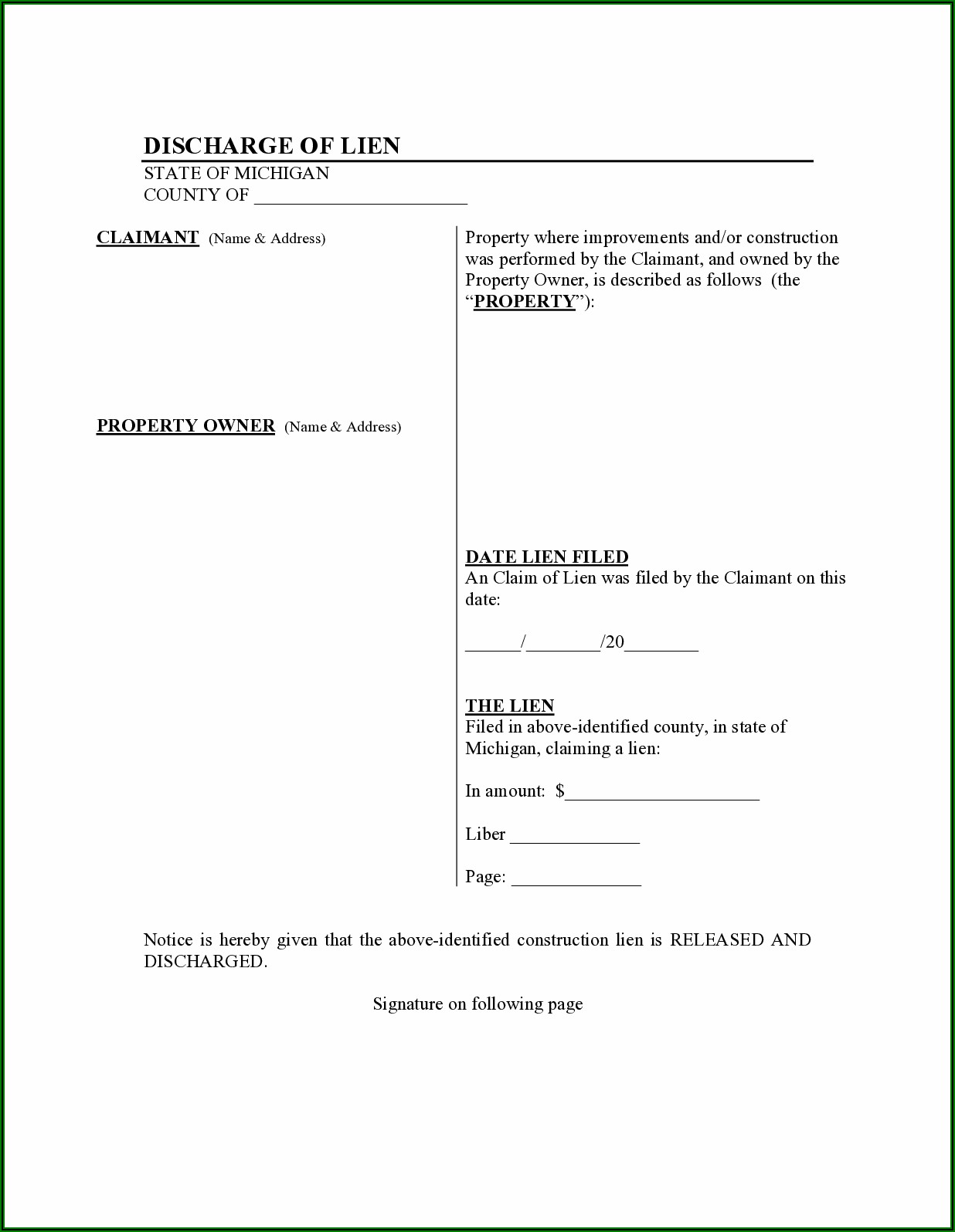 Michigan Partial Waiver Of Lien Form