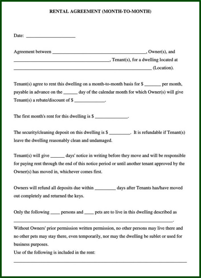 Month To Month Lease Form California