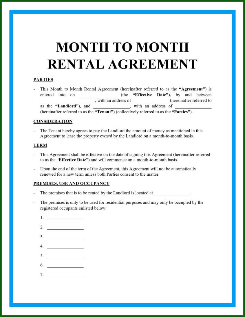 Monthly Rental Lease Agreement Form