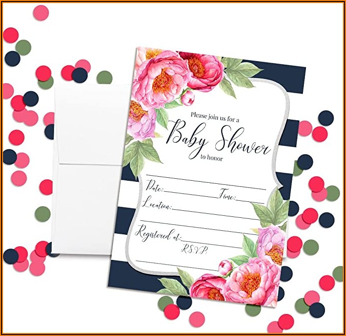 Navy And Pink Baby Shower Invitations