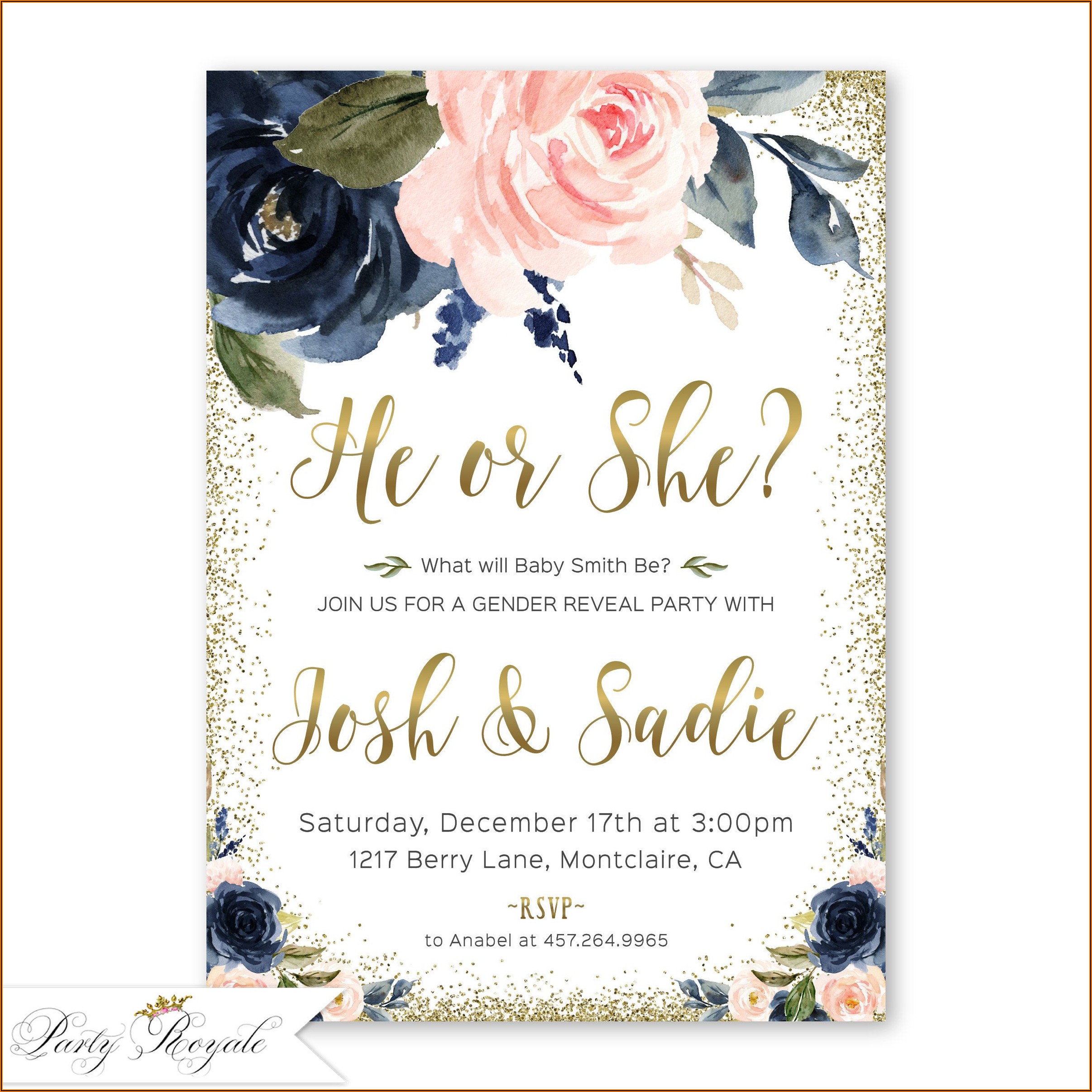 Navy Blue And Light Pink Gender Reveal Invitations