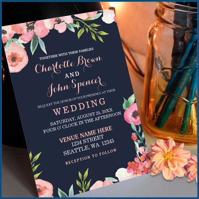 Navy Blue And Peach Wedding Invitations