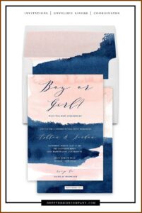 Navy Blue And Pink Gender Reveal Invitations