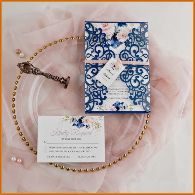 Navy Blue And Pink Invitations