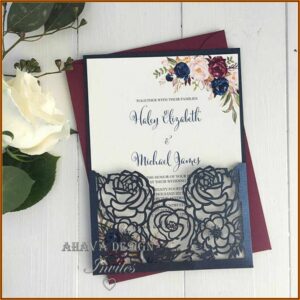 Navy Blue Pocket Wedding Invitations