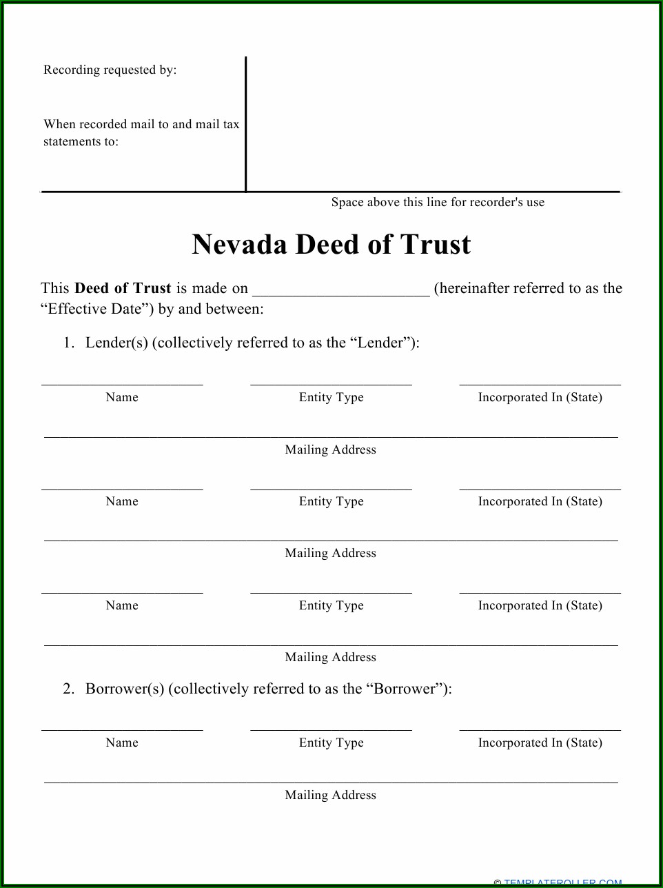 Nevada Deed Of Trust Form