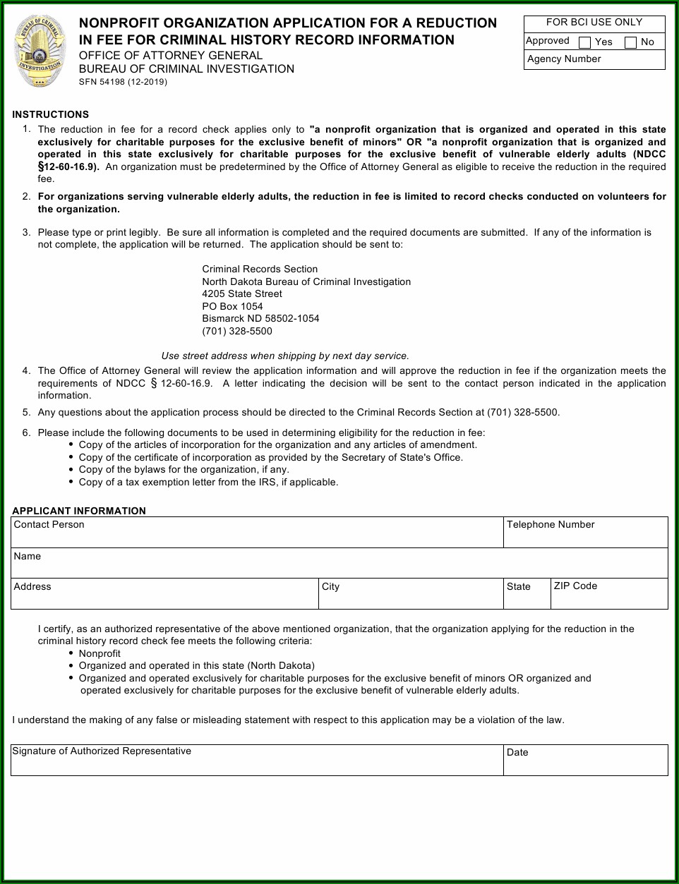 Nonprofit Organization Application Form