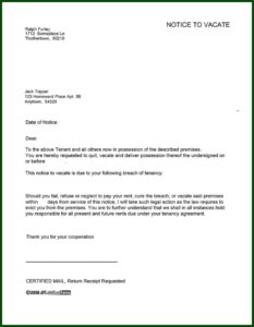 Notice To Vacate Rental Property Form