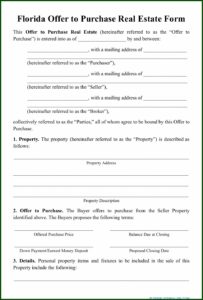 Offer To Purchase Real Estate Form Florida