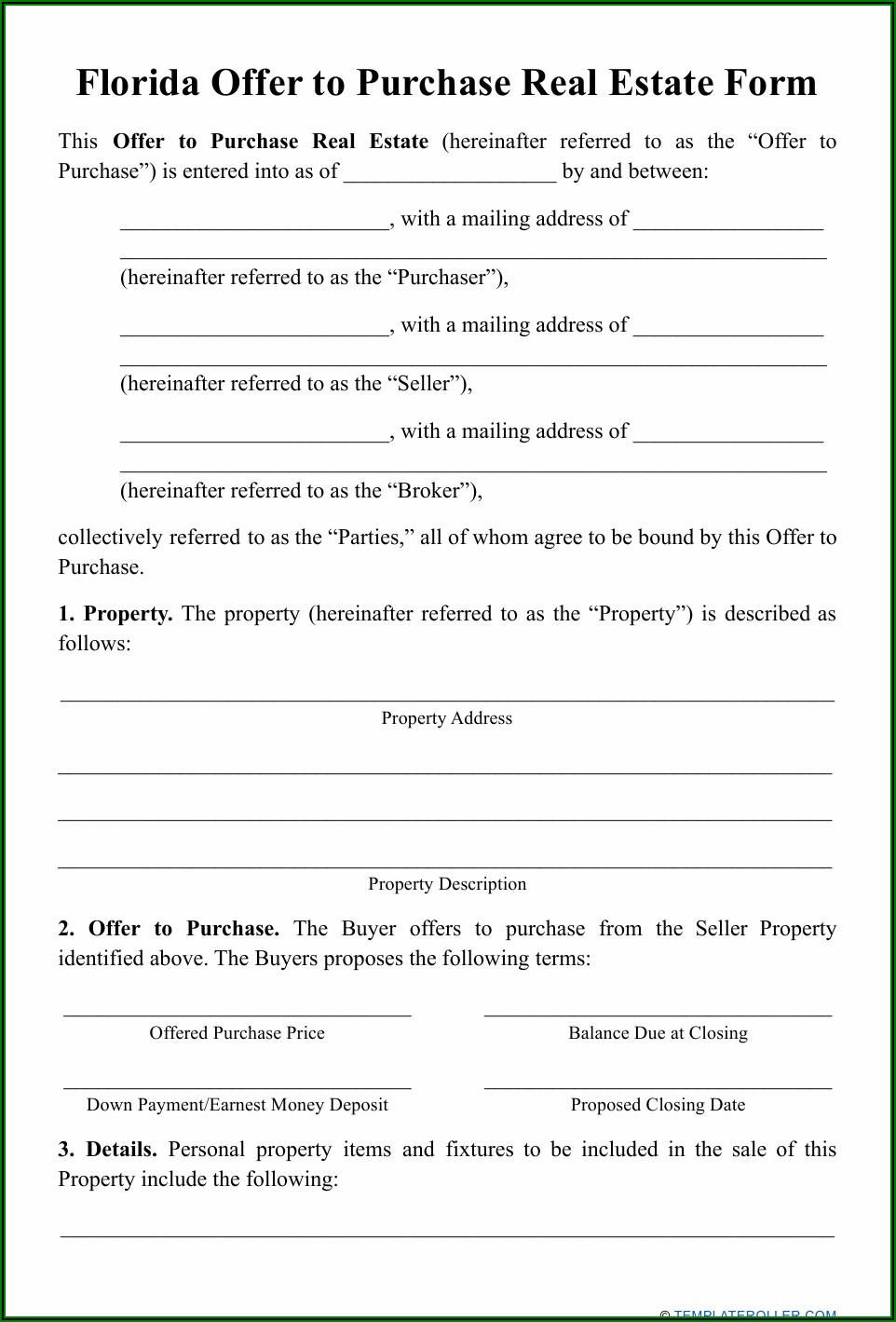 Offer To Purchase Real Estate Form Florida