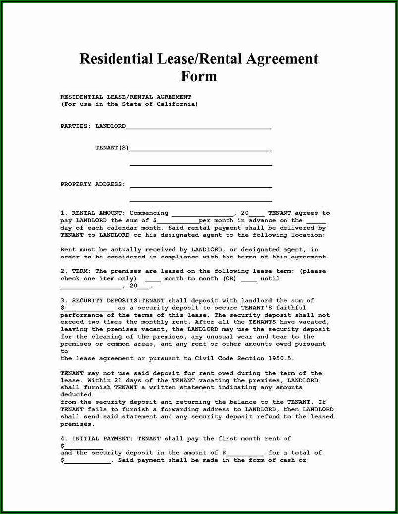 One Page Rental Agreement Form