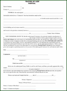 Partial Waiver Of Lien Form Indiana