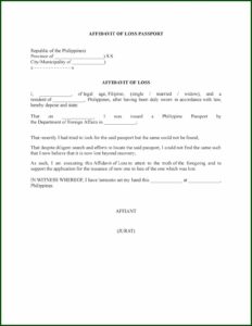 Philippine Legal Forms Affidavit Of Loss Passport