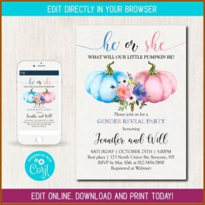 Pumpkin Gender Reveal Invitations Online