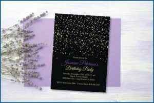 Purple Black And Silver Birthday Invitations