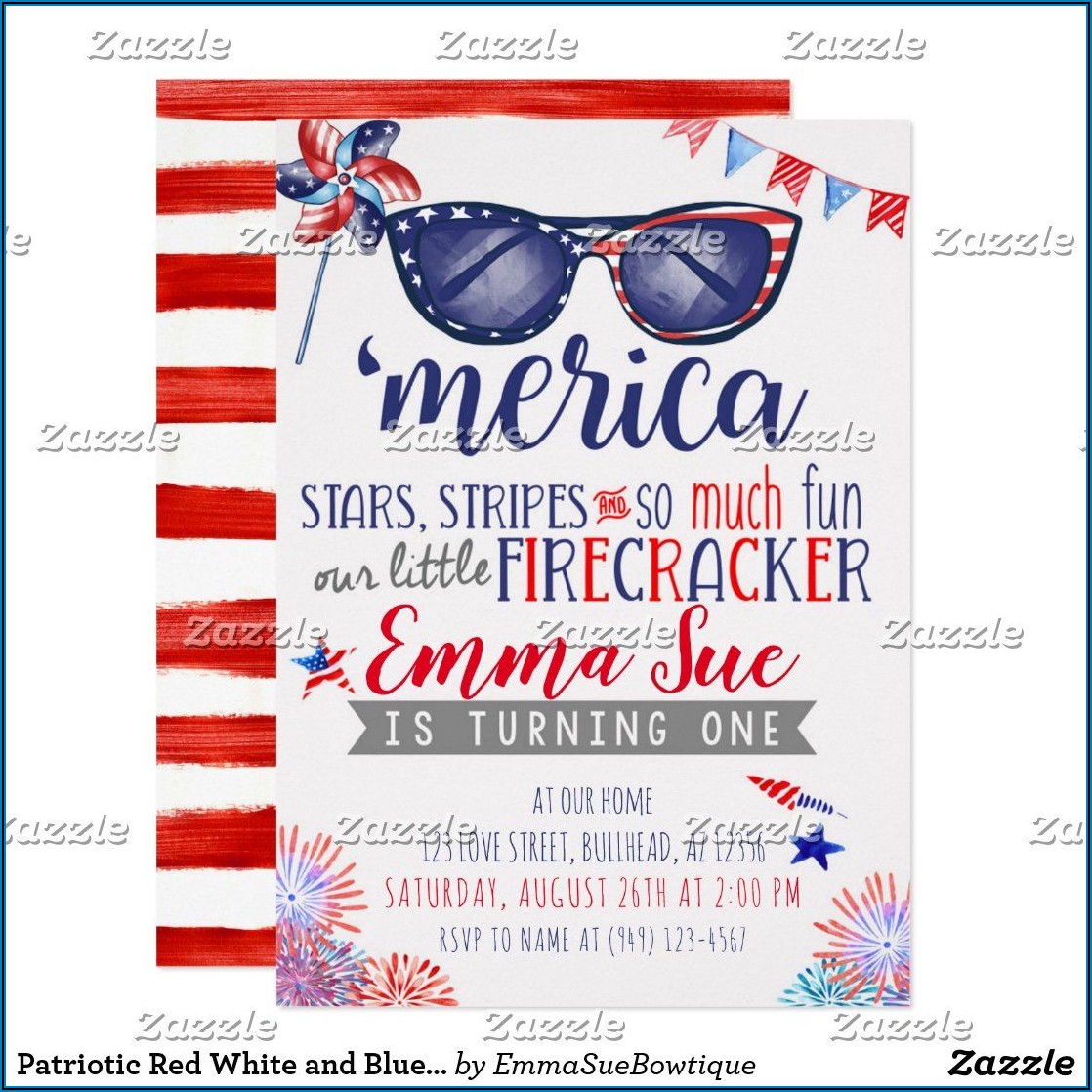 Red White And Blue 1st Birthday Invitations