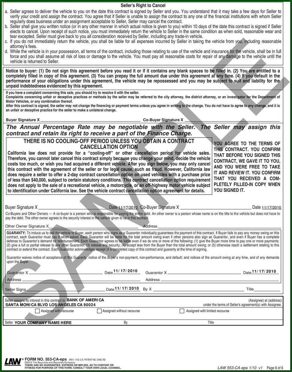 Retail Installment Sale Contract Simple Finance Charge Form