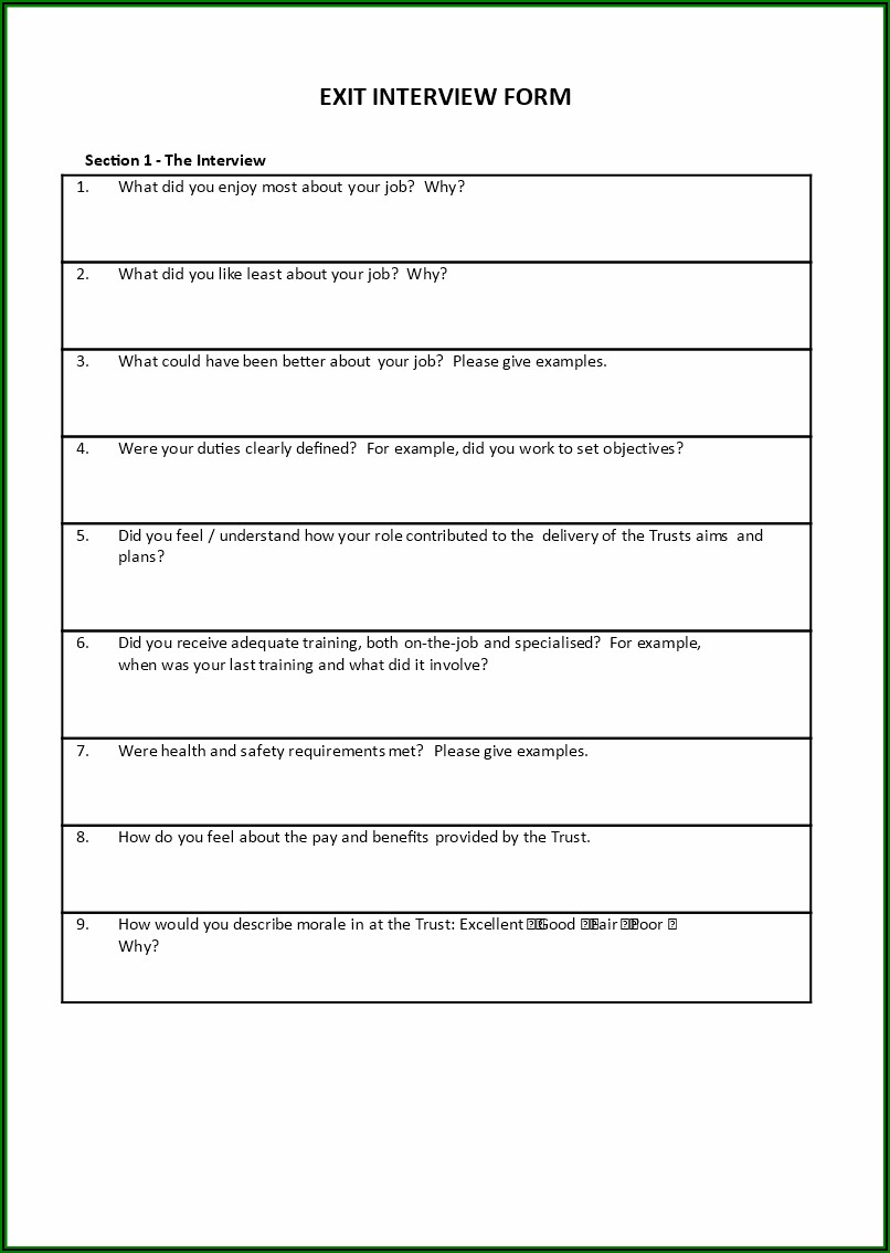 Sample Exit Interview Form With Answers