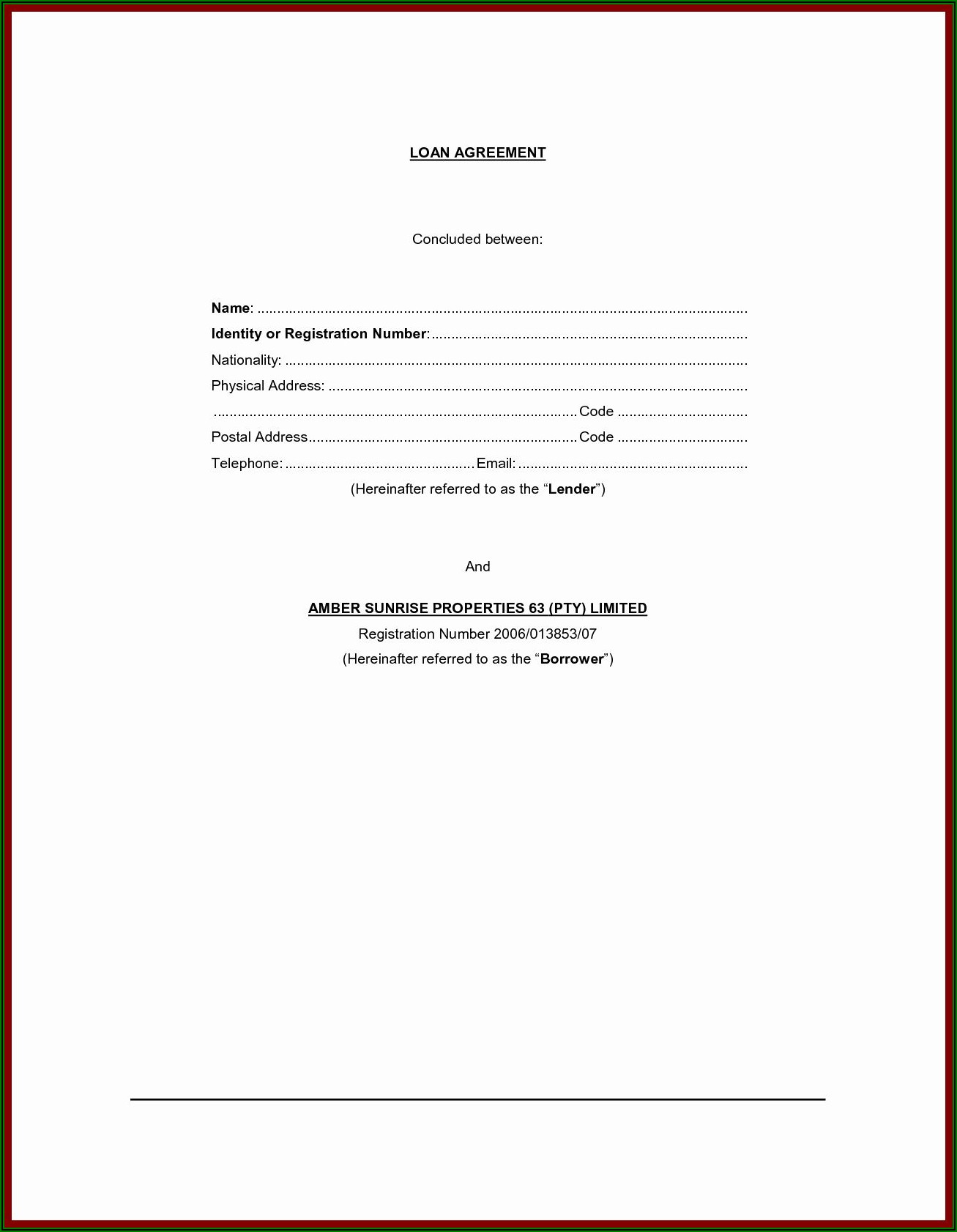 Sample Personal Loan Contract Agreement