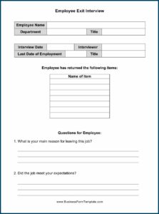 Samples Of Exit Interview Forms