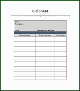 Silent Auction Bid Form Template