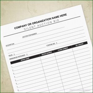 Silent Auction Bidding Form