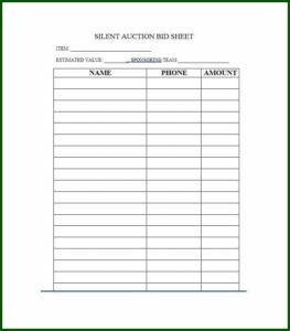 Silent Auction Bidding Sheet