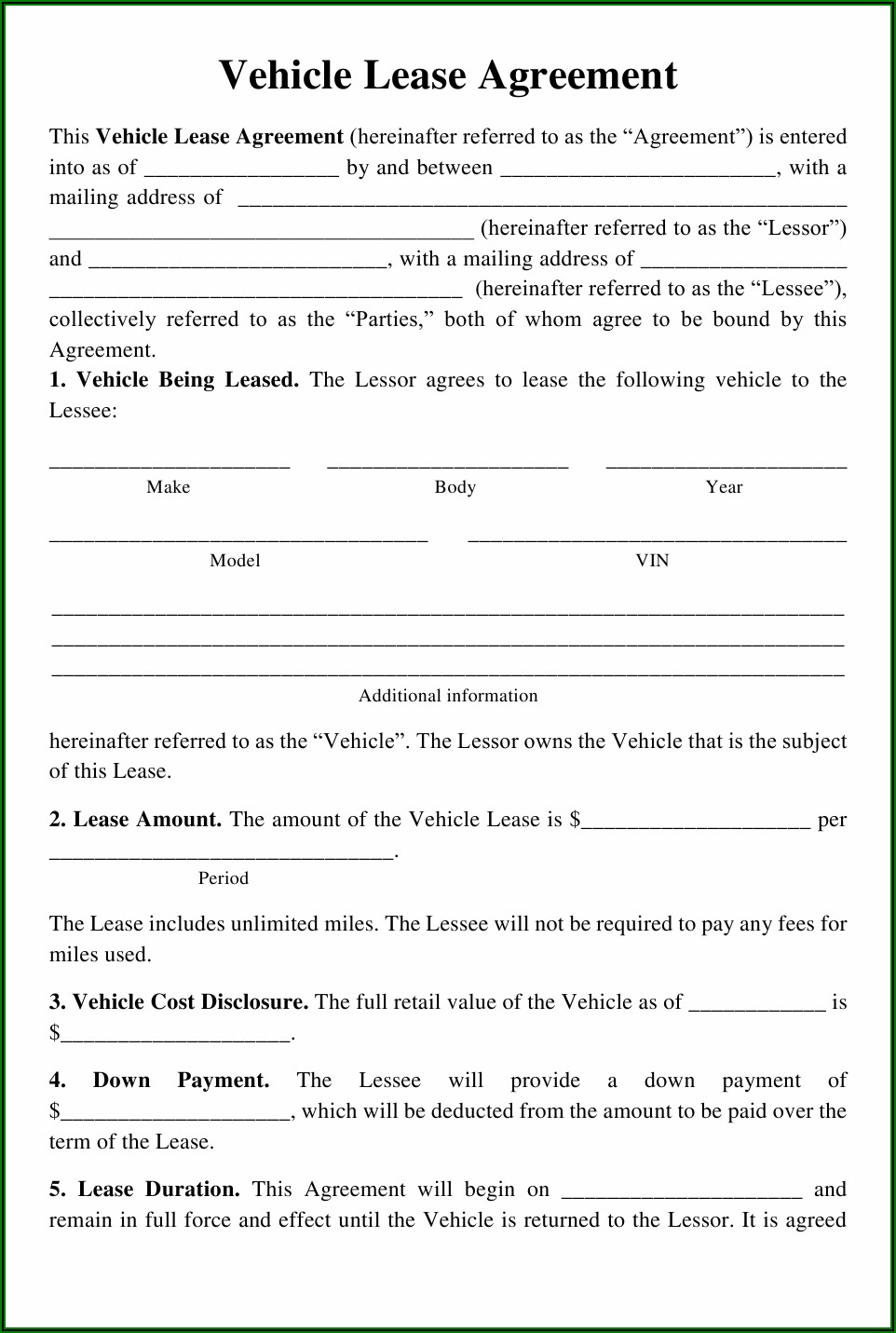 Simple Truck Lease Agreement Form