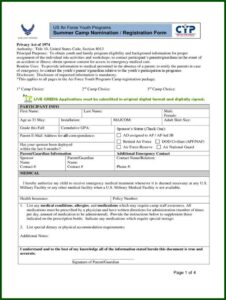 Summer Camp Registration Form Template Word