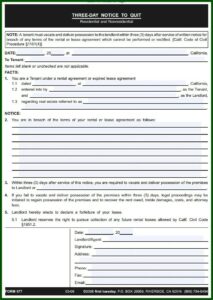 Three Day Notice To Pay Rent Or Quit California Form